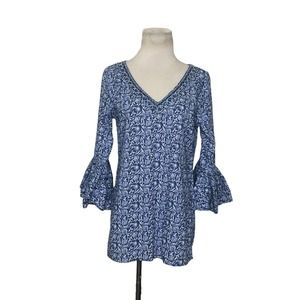Bella Tu blue v neck tunic 3/4 sleeves tunic blouse size Medium